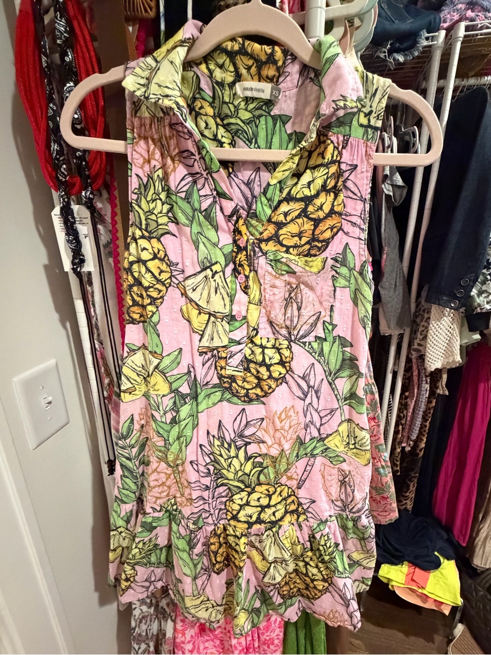 Sleeveless Pink Pineapple Print Mini Dress